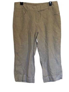 Willi Smith 100% Linen Capris Lightweight Wide-Leg Embellished Cuffed Pants 10